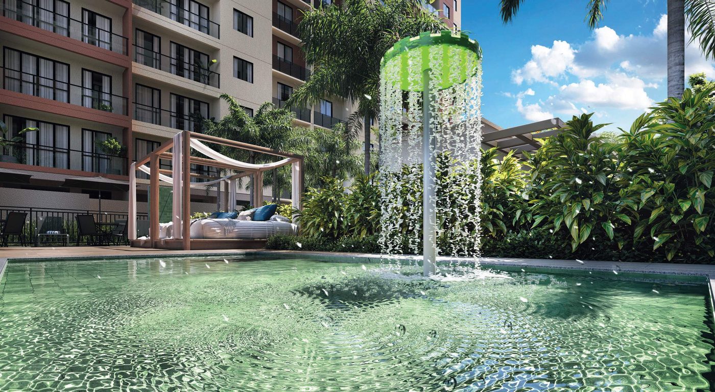Piscina com deck molhado
